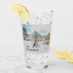 Watercolor drawing of the Louvre Paris, France  Glass