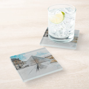 Watercolor drawing of the Louvre Paris, France  Glass Coaster
