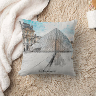 Watercolor drawing of the Louvre Paris, France Throw Pillow