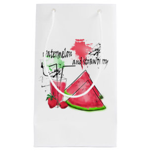 Watercolor drawing of watermelon and strawberries small gift bag