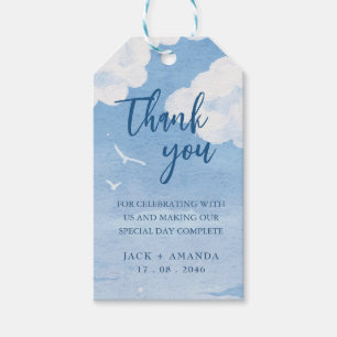 Watercolor Drawn Light Blue Sky Wedding Favour Tag
