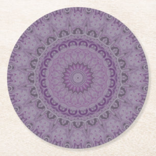 Watercolor Dream Mandala in Shades of Purple Round Paper Coaster