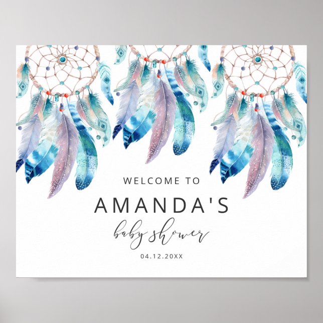 Watercolor Dreamcatcher Baby Shower Welcome Sign (Front)