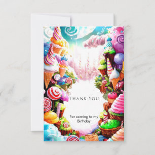 Watercolor Dreamy Candyland Birthday Thank You Card