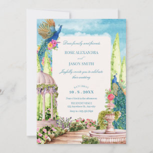 Watercolor dreamy floral garden bird wedding invitation