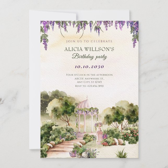 Watercolor Dreamy green garden elegant  Invitation (Front)