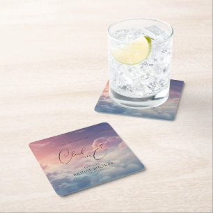 Watercolor Dreamy Sunset Cloud 9 Bridal Shower Square Paper Coaster