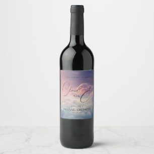 Watercolor Dreamy Sunset Cloud 9 Bridal Shower  Wine Label