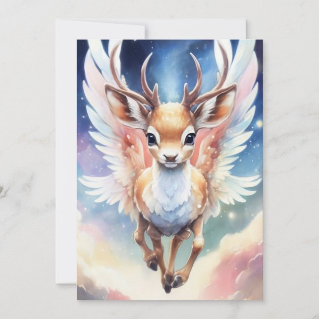 Watercolor Dreamy Super Cute Reindeer Holiday Card (Front)