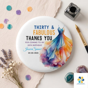 Watercolor Dress 30th Birthday Elegant & Feminine  1 Inch Round Button