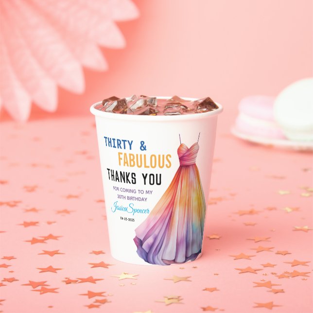 Watercolor Dress 30th Birthday Elegant & Feminine  Paper Cups (Insitu)