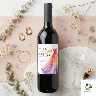 Watercolor Dress 30th Birthday Elegant & Feminine  Wine Label
