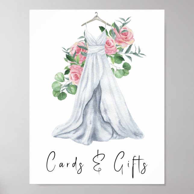Watercolor dress with flowers - cards and gifts poster (Front)