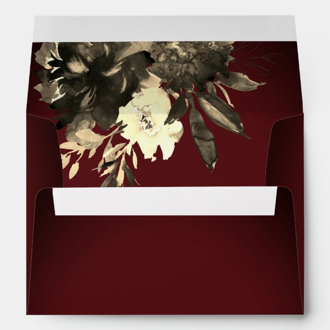 Watercolor Dried Flowers Rustic Red Wedding Envelope (Back (Bottom))
