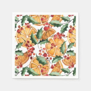 Watercolor Dried Orange Slices Pattern Christmas Napkin
