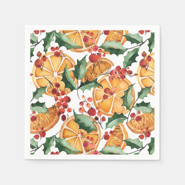 Watercolor Dried Orange Slices Pattern Christmas Napkin (Front)