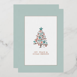 Watercolor Driftwood Tree Family Christmas Foil Holiday Card