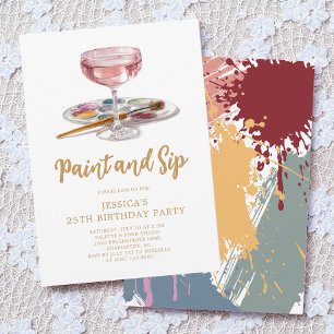 Watercolor Drink Paint and Sip 25th Birthday Party Invitation