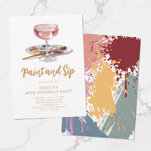 Watercolor Drink Paint and Sip 40th Birthday Party Invitation
