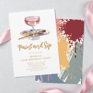 Watercolor Drink Paint and Sip 50th Birthday Party Invitation