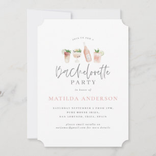 watercolor drinks bachelorette party invitation