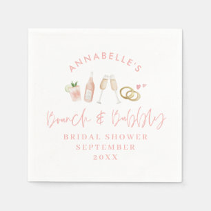 Watercolor drinks brunch and bubbly bridal shower napkin