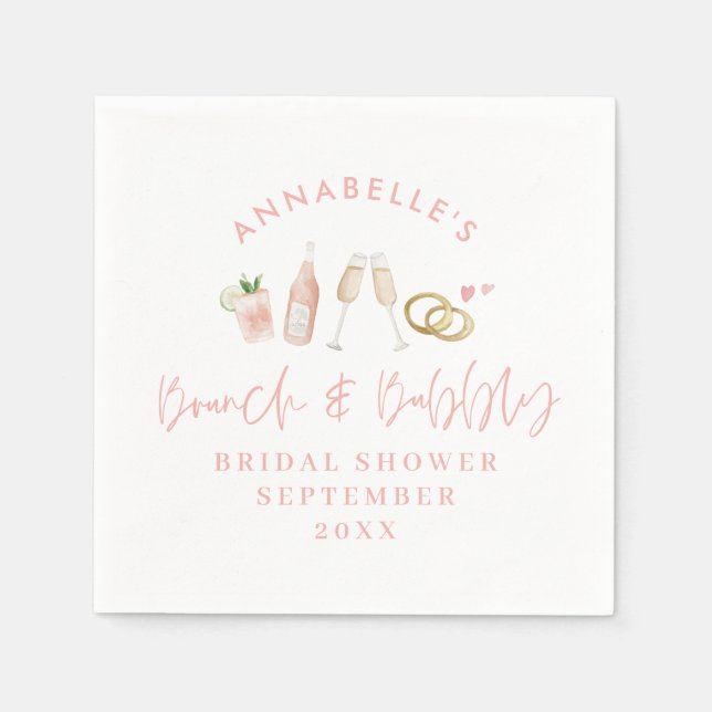 Watercolor drinks brunch and bubbly bridal shower napkin (Front)
