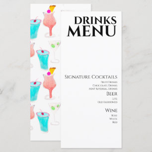 Watercolor Drinks Cocktail Wine Wedding  Menu