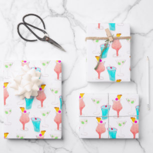 Watercolor Drinks Martini, Cocktails, Mix Drinks Wrapping Paper Sheet