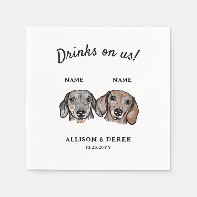 Watercolor Drinks On Us Dachshund Dog Wedding  Napkin (Front)