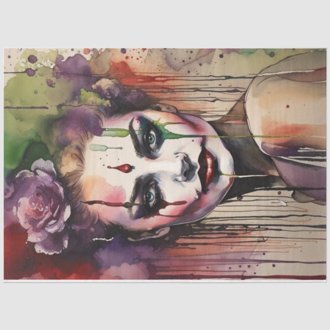 Watercolor Drips Jester Woman Floral Decoupage  Tissue Paper (Front)