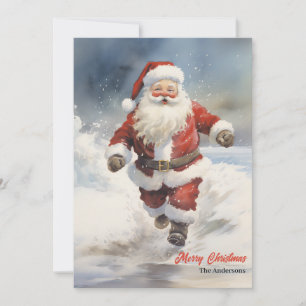 Watercolor drôle Santa Claus cartes de voeux