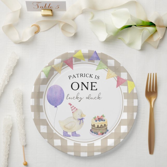 Watercolor Duck 1st birthday Paper Plate (Wedding)