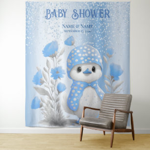 Watercolor Duck Blue Floral Backdrop Tapestry