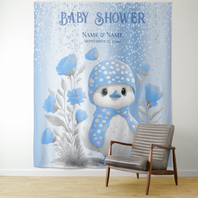 Watercolor Duck Blue Floral Backdrop Tapestry (In Situ)
