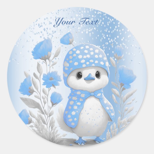 Watercolor Duck Blue Floral Sticker (Front)