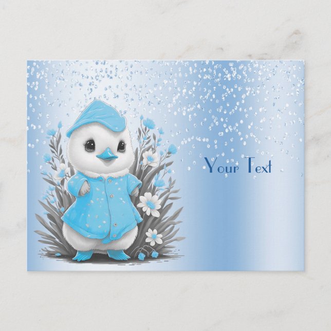 Watercolor Duck Blue Flowers Postcard (Front)