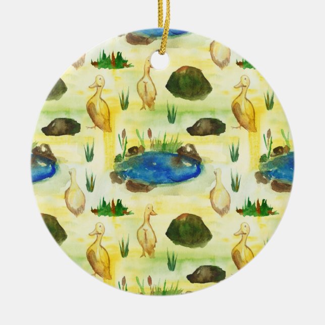 Watercolor duck ceramic ornament (Front)
