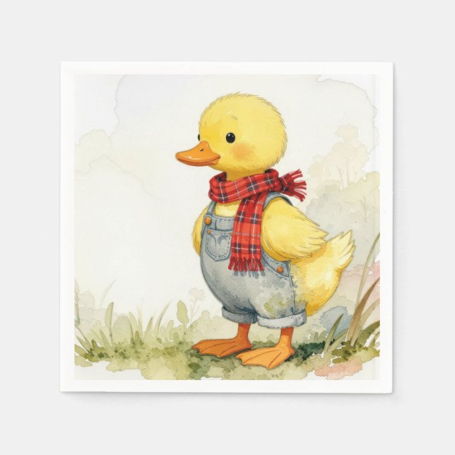 Watercolor Duck In Overalls Napkin (Front)
