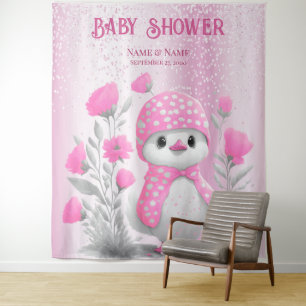 Watercolor Duck Pink Floral Backdrop Tapestry