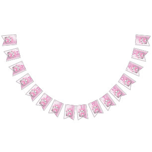 Watercolor Duck Pink Flower Bunting Flag