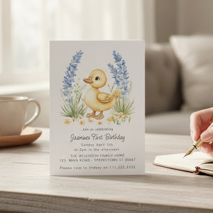 Watercolor Duckling First Birthday Invitation