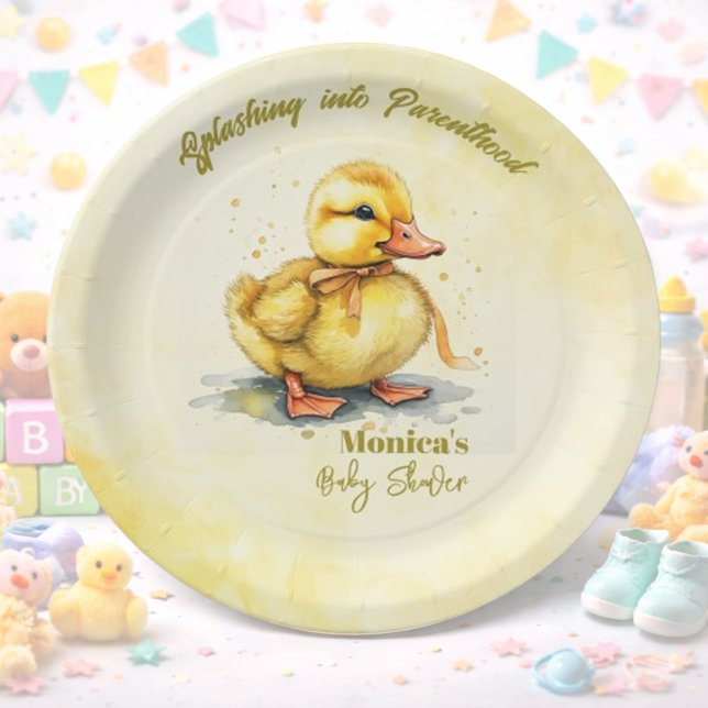 Watercolor Duckling Splash Gender Neutral  Paper Plate (Creator Uploaded)