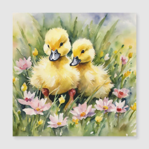 Watercolor Ducklings in Wildflower Meadow