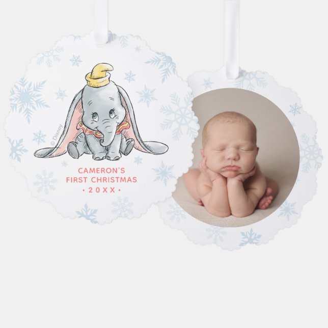 Watercolor Dumbo | Baby's First Christmas Ornament Card (Front/Back)