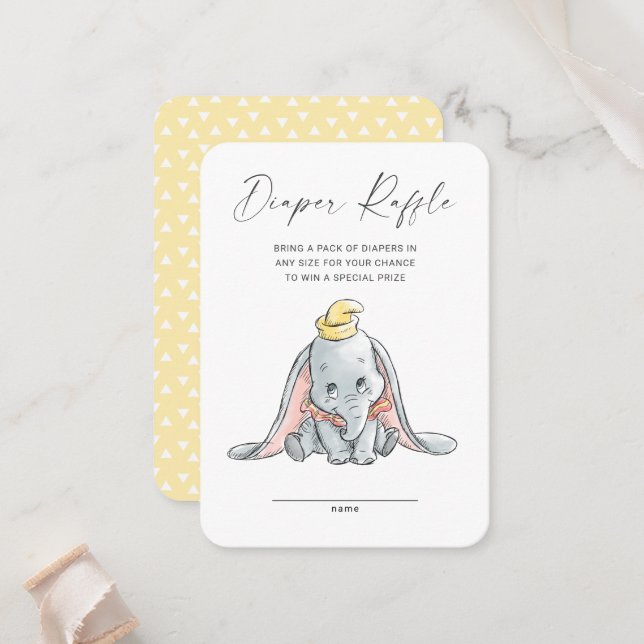 Watercolor Dumbo Diaper Raffle Insert Card (Front/Back In Situ)