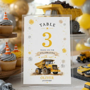 Watercolor Dump Truck Birthday Table Number