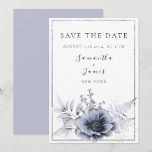 Watercolor Dusty Blue Bohemian Floral Save The Date