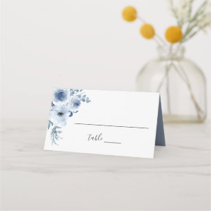Watercolor Dusty Blue Bohemian Floral Wedding Place Card
