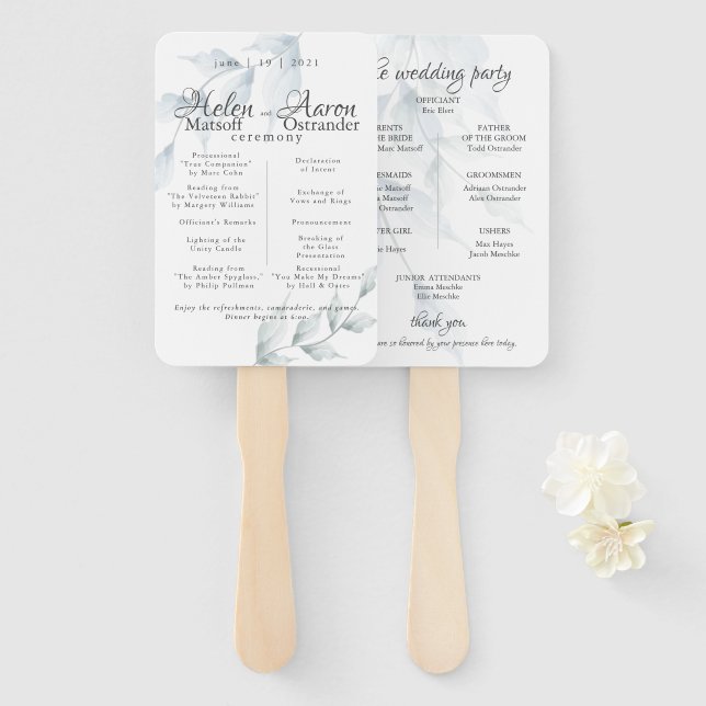 Watercolor Dusty Blue Dusty Sage Helen  Hand Fan (Front and Back)